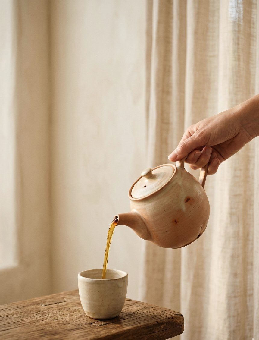 Thee uitschenken uit een keramieken theepot